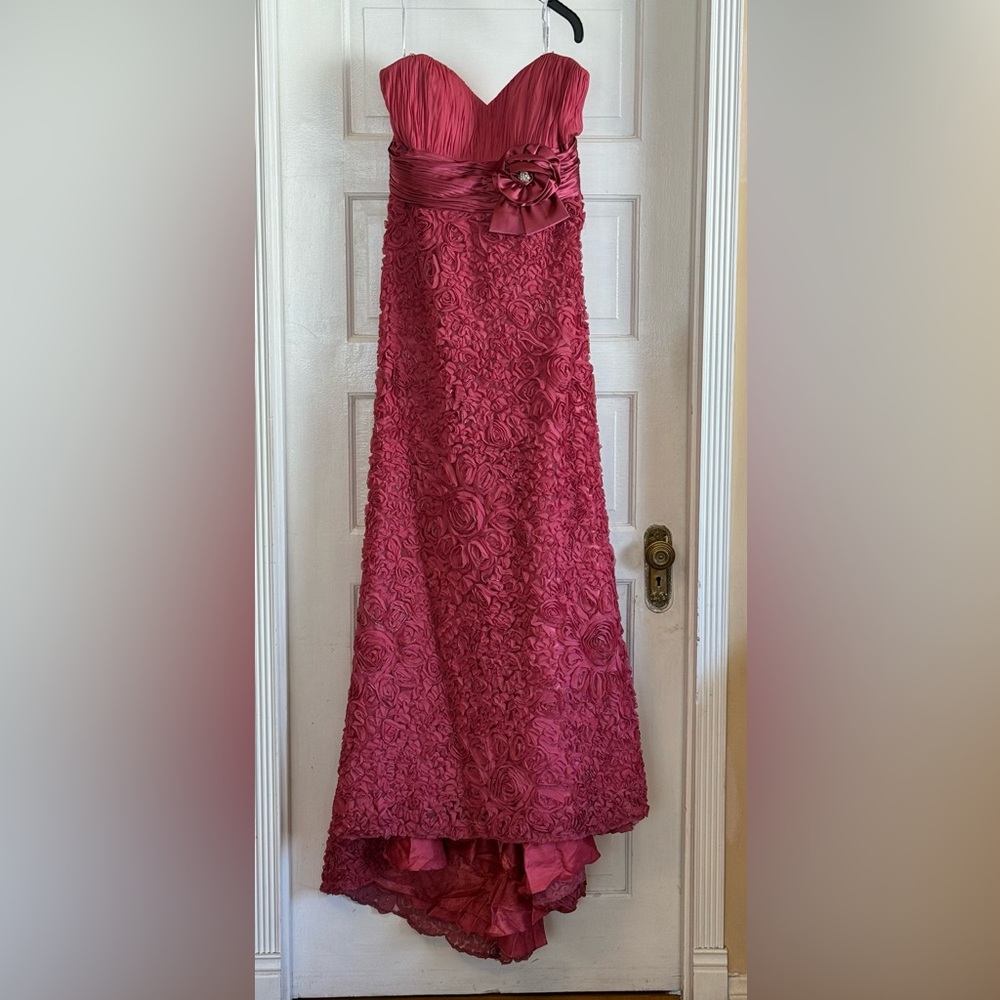 MNM couture Pink strapless evening gown with coverup mini jacket